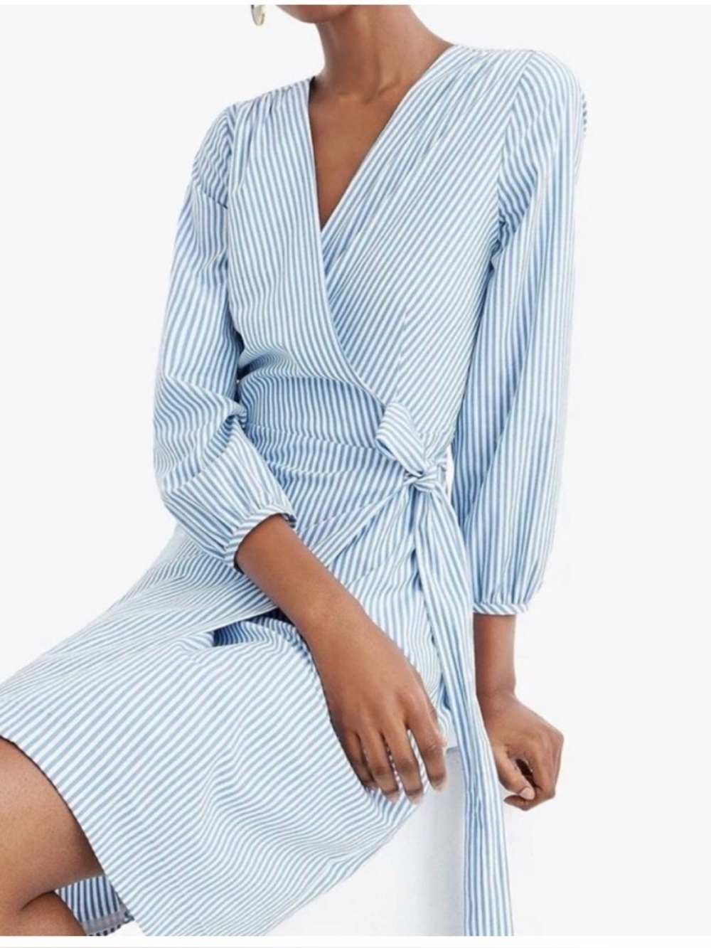 J.Crew Wrap dress in striped cotton poplin Preppy Spring Picnic Blue White Sz 0